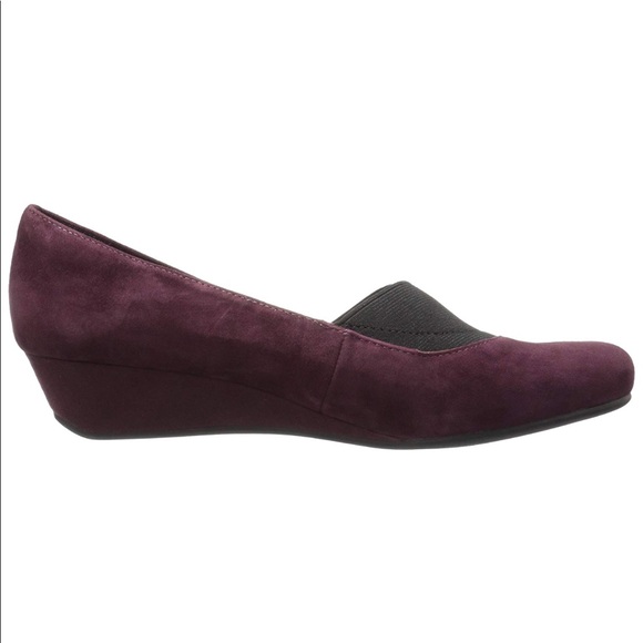 Suede Burgundy Red Wide Fit Comfort Wedge Pump - Picture 5 of 6